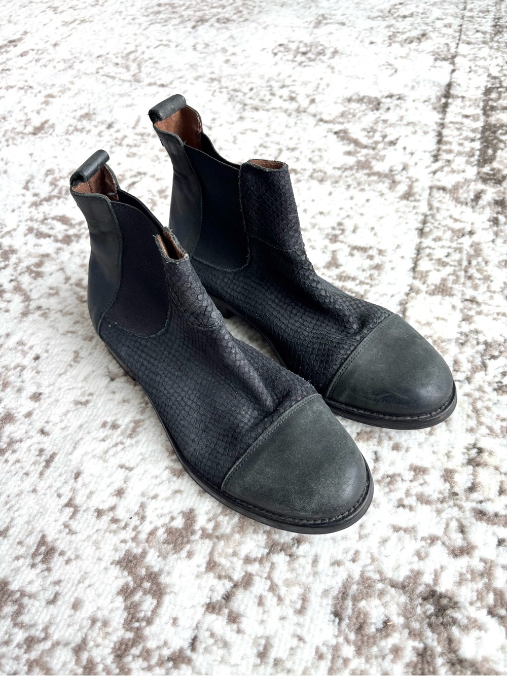 Sixtyseven Anthropology Black Textured Leather Chelsea Ankle Boot -Made in Spain